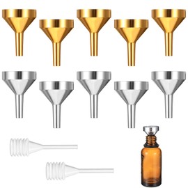 10Pcs Mini Small Funnels with 2 Pcs Mini Mobile Liquid for Flling Small Bottles, Stainless Steel Tiny Funnels for Filling Flask Funnel, Essential Oils, Perfume (Gold, Silver, Transparent)