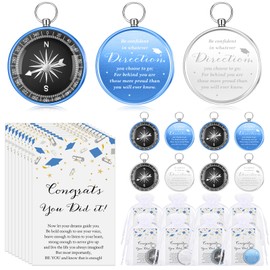 Beeveer 25 Sets Class of 2025 Graduation Gifts Pocket Compass Keychain Inspirational Cards Organza Bags You Did It College Grad Party Favor for Student Friend Graduation Gift(Blue, Silver)