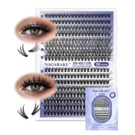 NAGARAKU Individual Eyelash Clusters, 30D, 40D, Mega Volume DIY Set, 280 Clusters, Thick Fluffy Eyelash Clusters, Thin Band, Wispy Eyelash Clusters for Beginners, Matte Black, 14 Rows (0.07 mm C 9-15