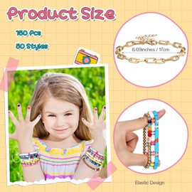 Equsion 150 Pcs Preppy Heishi Bracelets Set Friendship Bracelets Bulk Adjustable Stretch Beaded Bracelets Colorful Clay Bracelets Bohemian Aesthetic Jewelry for Women Christmas Birthday Party