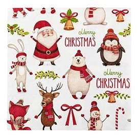 Restaurantware 13 Inch Paper Luncheon Napkins 500 Merry Christmas Design Printed Napkins - 3-Ply Textured Edges White Paper Decorated Napkins Soft And Strong For Parties Or Catering Events