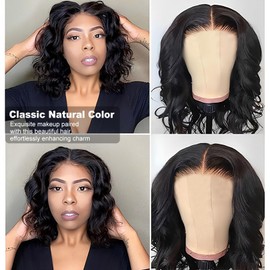Tinashe Bob Wig Human Hair Wear and Go Glueless Wigs Human Hair Pre Plucked Pre Cut 180% Body Wave 5x6 Lace Front Short Bob Wigs Human Hair for Black Women-Natrual Black,14inch.