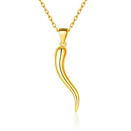 ChicSilver 925 Silver Chain in 46 cm + 5 cm Extension Charm Italian Horn Necklace Italian Horn Cornicello Amulet Lucky Charm Amulet with Gift Box for Women and Girls, Metal, No Gemstone