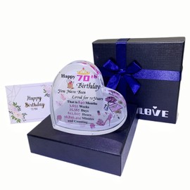 70th Birthday Gifts for Women,70th Birthday Gifts for Wife, Grandma, Mum, Sister ,Heart Crystal Keepsake,Unique 70th Birthday Present Ornament Collection for Her