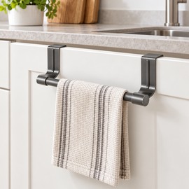 Over Cabinet Towel Bar for Kitchen and Bathroom – 9.06 Inch No-Drill Metal Towel Rack for Dishcloth Storage and Everyday Organization
