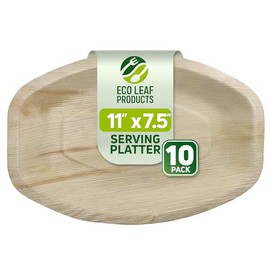 ECO Leaf 10 Disposable Palm Leaf Serving Platters, Medium Oval 11" x 7.5" (28cm x 19cm) Trays Starters Canape Wedding Plates Like Wooden Plates | Sturdy Hot Food Trays, Eco-Friendly Food Trays