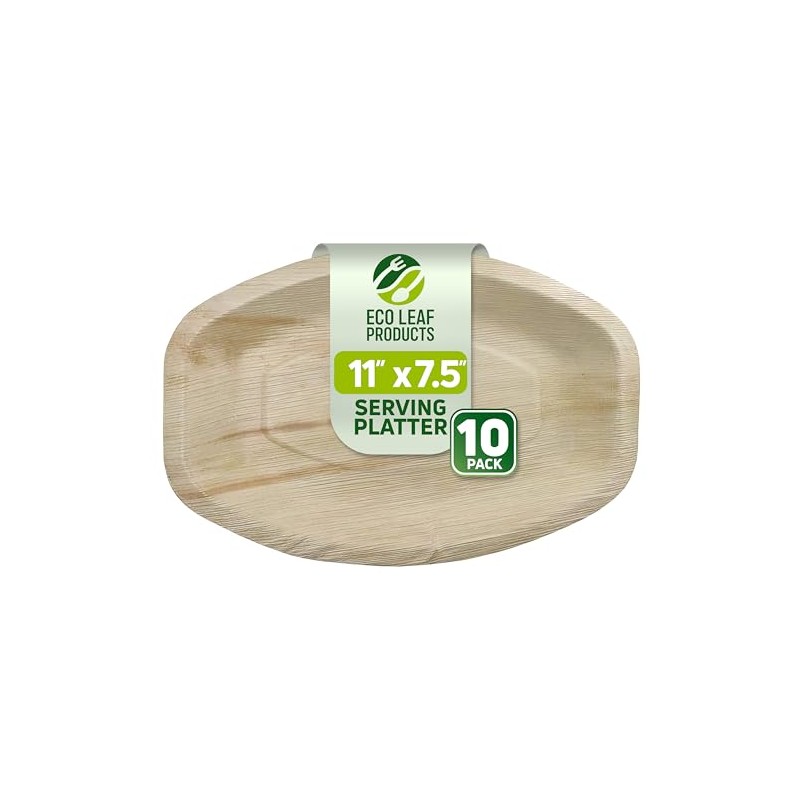 ECO Leaf 10 Disposable Palm Leaf Serving Platters, Medium Oval