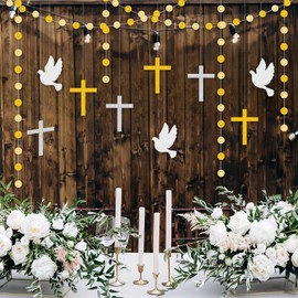 Cross Garland First Holy Communion Baptism Party Baby Shower Christening Decorations for Boys Girls, Bautizo Mi Bautizo Decorations