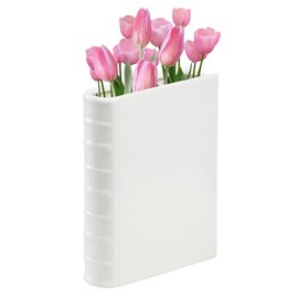 Small Book Vase, White Ceramic Book Flower Vase, Decorative Book Vase for Flowers, Book Shaped Vase for Home Decor, Unique Book Shaped Vase for Bookshelf Decor Room Decoration Book Lovers Gifts