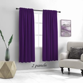 DONREN Royal Purple Blackout Curtains for Bedroom - Thermal Insulated Rod Pocket Curtains for Living Room (42 x 63 Inch Length,1 Pair)