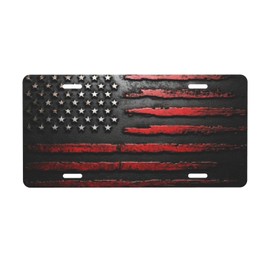 Bevel 3D Black Red American Flag License Plate - 6x12 Inch Aluminum Novelty Decorative Vanity Metal Front Car Plate for Women Men