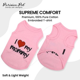 Parisian Pet Dog Cat Clothes Tee Shirts I Love Mommy Pink (5XL, I Love My Mommy - Pink)