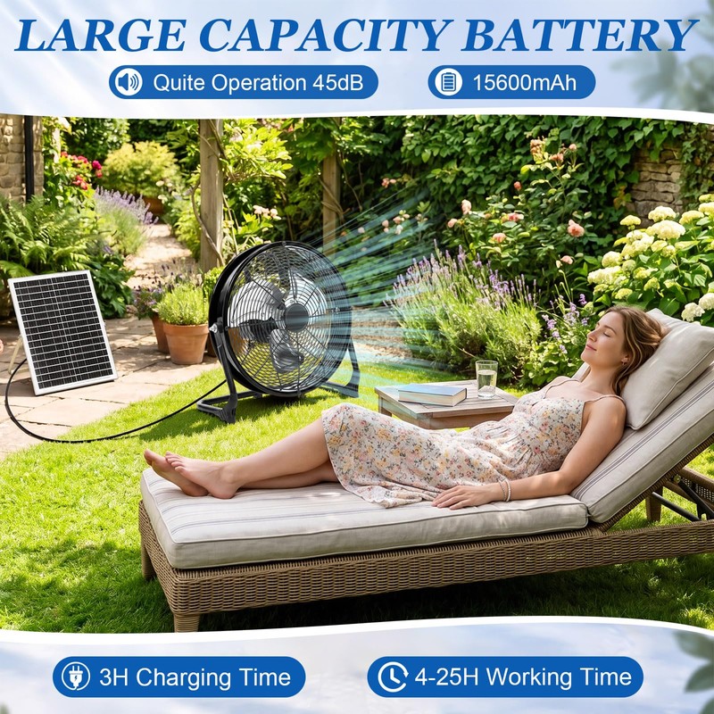 Hortsun 1 Set 16" 15600mah Solar Powered Floor Fan for