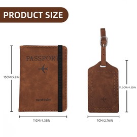 Passport Holder with Luggage Tag Set. Passport Cover and Initial Luggage Tag Set, Passport Holder for Travel and Suitcase Tags, Leather Passport Holder Cover Wallet Travel (Light Blue)