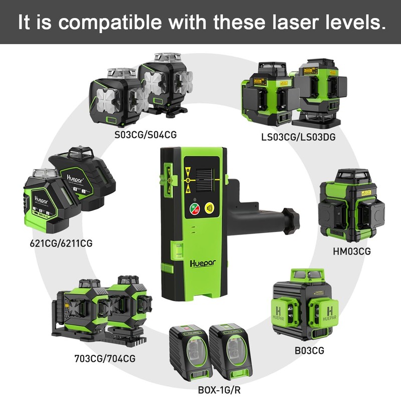 Huepar Laser Detector LR-6RG for Laser Level, Compatible with Huepar