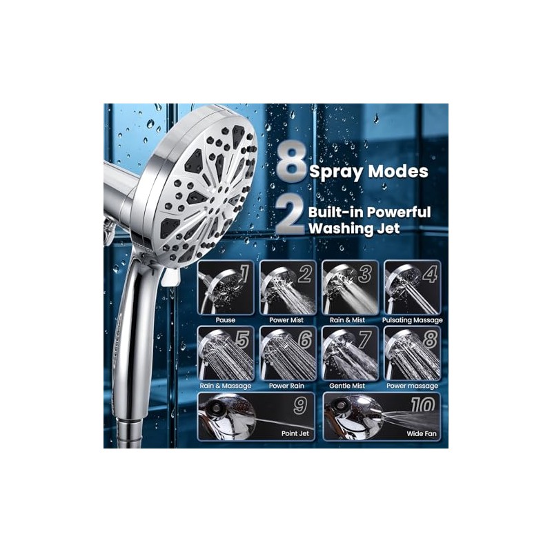 High Pressure Magnetic Shower Head with handheld - 10 Spray