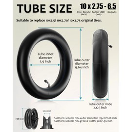 GLDYTIMES 10x2.75 10 Inch Scooter Inner Tube, Replacement for 10x2.70-6.5, 255x70, 70/65-6.5 Original Tube, Fit for Smartgyro Speedway v2/v3, Dualtron 3 and others