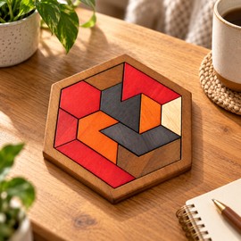 Hexagonal Wooden Puzzle for Brain Teasing – 11-Piece Logic Challenge for Tabletop Puzzle Time