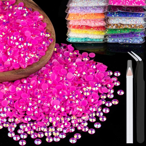 BELLEBOOST 4000pcs 4mm Resin Rhinestones Bulk, Hot Pink AB Flatback