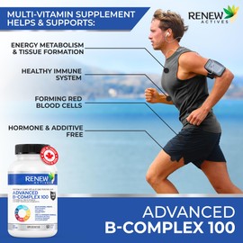 Renew Actives Vitamin B Complex 100: 100% of B1, B2, B3, B5, B6, and B12—Promotes Normal Growth, Tissue Formation, & Liver Function—Essential for Health—60 Capsules (2pk)