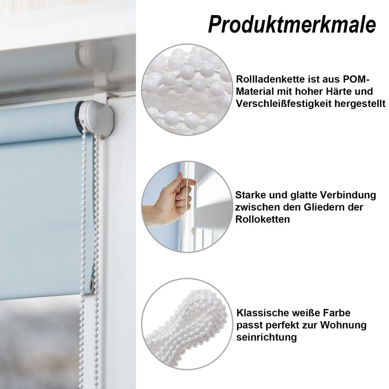 Roller Blind Chain, 10 Metres White Pearl Chain Replacement Part,