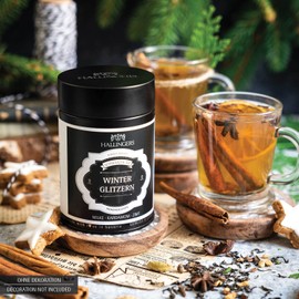 Hallingers Winter Glitters, Christmas Loose Black Tea with Carnation, Cardamom & Cinnamon Gift for Advent & Christmas (Tin), Advent Calendar Novelties & Advent Calendar, Recovery Silve