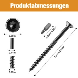 MOKIDO Pack of 50 Black Screws 4.8 x 75 mm - Wood Screws Torx Black for Acoustic Panels, Countersunk Screws, SPAX Flat Head Screws, Universal Screw, Wood Screws Including TP25 Bit