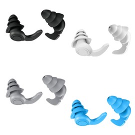 4 Pairs Swimming Ear Plugs for Adults, Reusable Silicone Waterproof Swim Earplugs for Men Women, Comfortable Ear Protection for Swimming Showering Surfing and Water Sports White Blue Grey Black