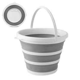 SUKYBUE Cubetas Plegables de 10 litros, Cubos de Limpieza Plegable, Cubo Multiusos Retractil, Apto para Jardinería al Aire Libre, Camping, Pesca (Gris)