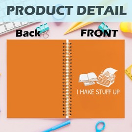 Yhtrg Funny Writer Spiral Notebooks, Gifts for Writers Orange Journaling Notebook, Author Gifts Journals for Writing, I Make Stuff Up Humorous Typist Novelist Notebook for Note Taking, 5.5x8.3 Inch