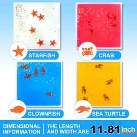 Onyoloy Kids Sensory Liquid Tiles: 11.8" X 11.8", Set of 4 Square Liquid Fusion Activity Playmats with Different Glow-in-The-Dark Colors for Baby, Toddler and Kids Gym, Nursery, Playroom.