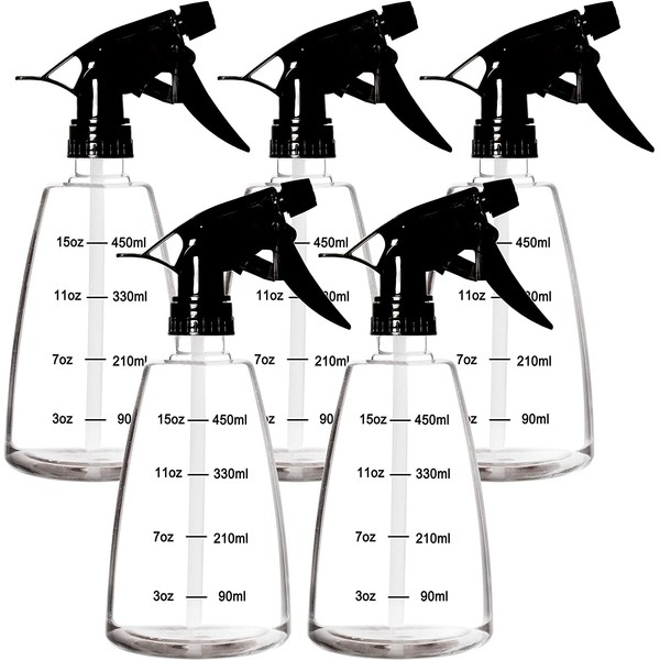 Youngever 5 Pack Empty Plastic Spray Bottles, 16 Ounce Spray Bottles for Hair and Cleaning Solutions (Black)