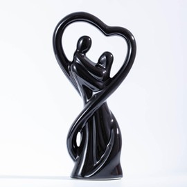 ARJDXDP Stilvolle Skulptur «Herz-Paar», Paar Skulptur Keramik Home Desktop Ornament, Black Hugging Couple Statue, Paar Umarmungs Kuss Figuren, Hochzeitstag-Skulpturen für Frauen und Männer