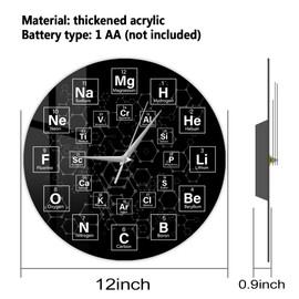 The Geeky Days - Reloj de pared periódico de cuarzo silencioso con símbolos químicos para decoración de pared en el aula, reloj de pared de química, regalo para profesores