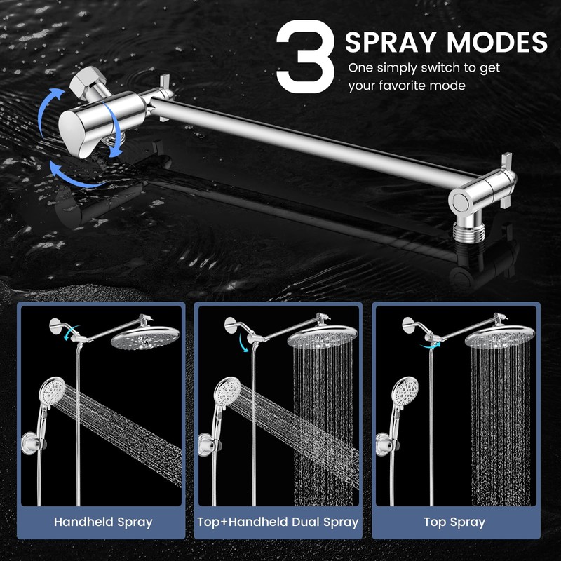 FEELSO 10" High Pressure Shower Head Combo with Handheld Spray,