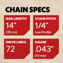 Oregon Chainsaw Chain Fits Stihl, Mini Chainsaw Chain for 14-Inch (35cm) Guide Bar, 1/4" Low Profile Pitch, 72 Drive Links, 1.1mm Gauge, Low-Kickback, Semi Chisel Cutters, Fits Stihl Models (24AP)