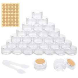 Pack of 30 Empty Cream Tins Mini Cream Jars with Label Sticker and Mini Spatula for Nail Art Lip Balm Cream 5 g 5 ml, transparent