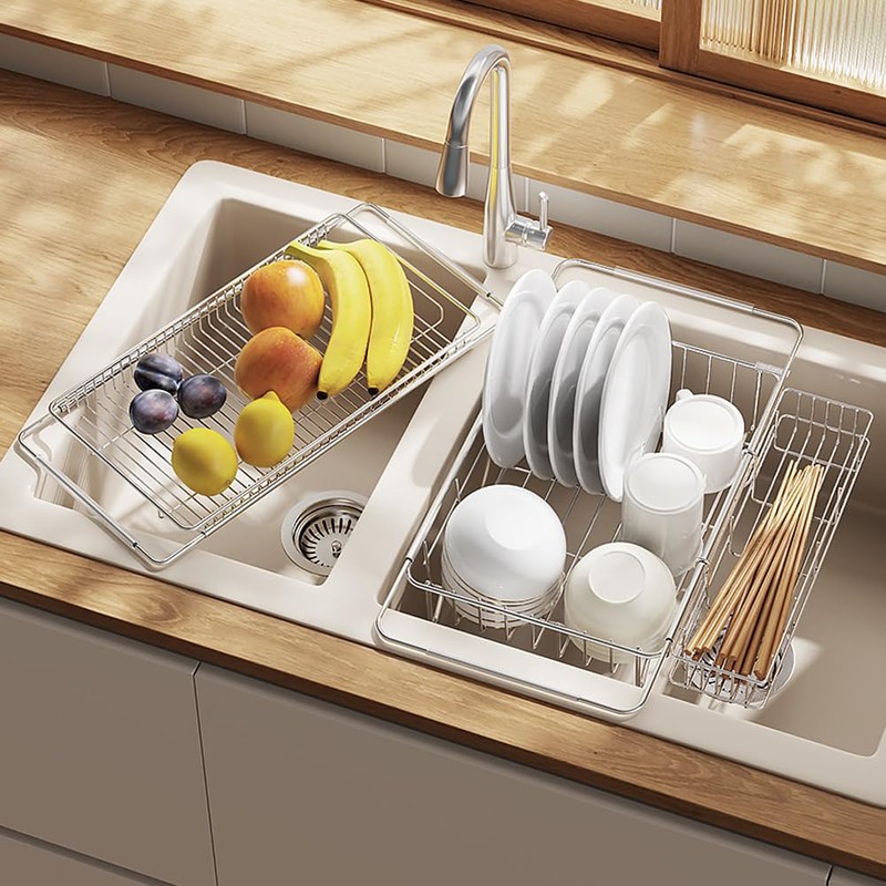 MINGFANITY Extendable Dish Drying Rack Over The Kitchen Sink, Vegetables