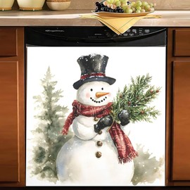 Cute Snowman Red Scarf Dishwasher Magnet Sticker Cover Panel Decal Refrigerator Magnetic Sticker Decorative for Kitchen Decoration