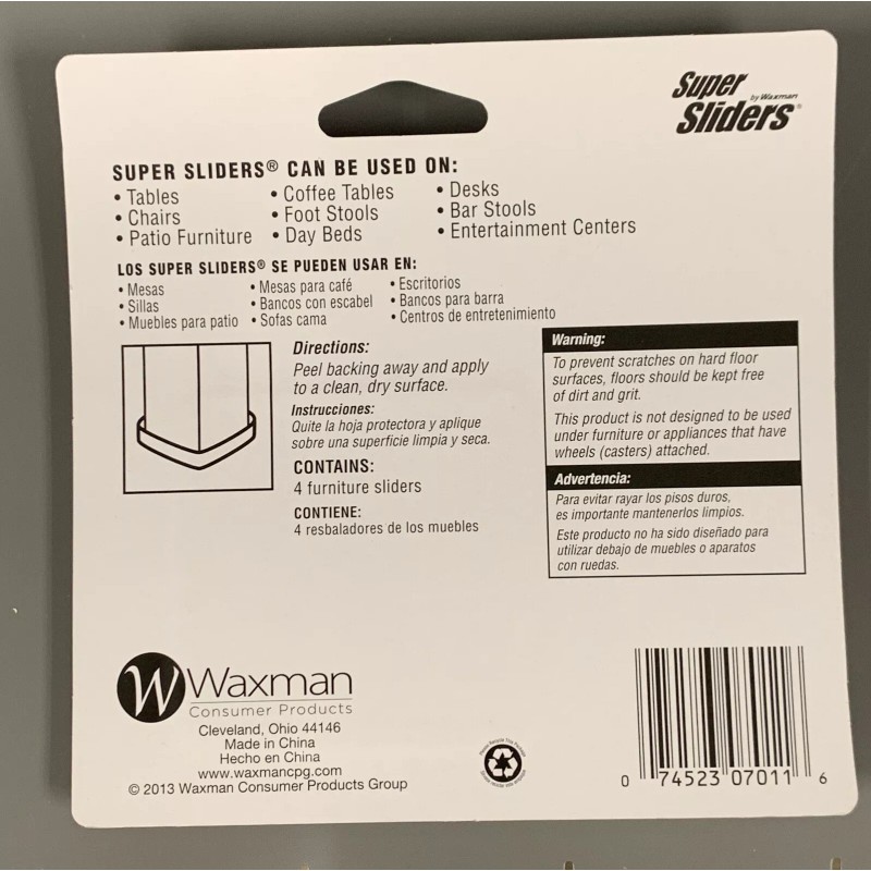 Super Sliders Waxman Super Sliders Self-Stick, Square Heavy Furniture Sliders