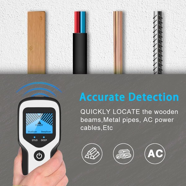 Stud Finder 4 in 1 Electronic Stud Sensor Beam Joist Finder Wall Detector Edge Center Find for Wood Live AC Wire Metal Stud Detection with Buzzer and LCD Display