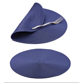 Helena Table Mats Place Mats Round Set of 6 (Blue) Place Mats Washable Place Mats for Dining Room, Round Kitchen, Wedding, Party, Table Mat