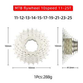 BESNIN Cassette for Mountain Bike 10 Speed 11-25T/11-28T/11-32T/11-36T/11-40T/11-42T Cassette 10 Speed Bicycle Freewheel (10-Speed 11-25T)