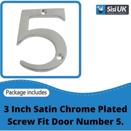 SISI UK® Satin Chrome Front House Door Numbers & Letters 3'' with Screws (Number 5)