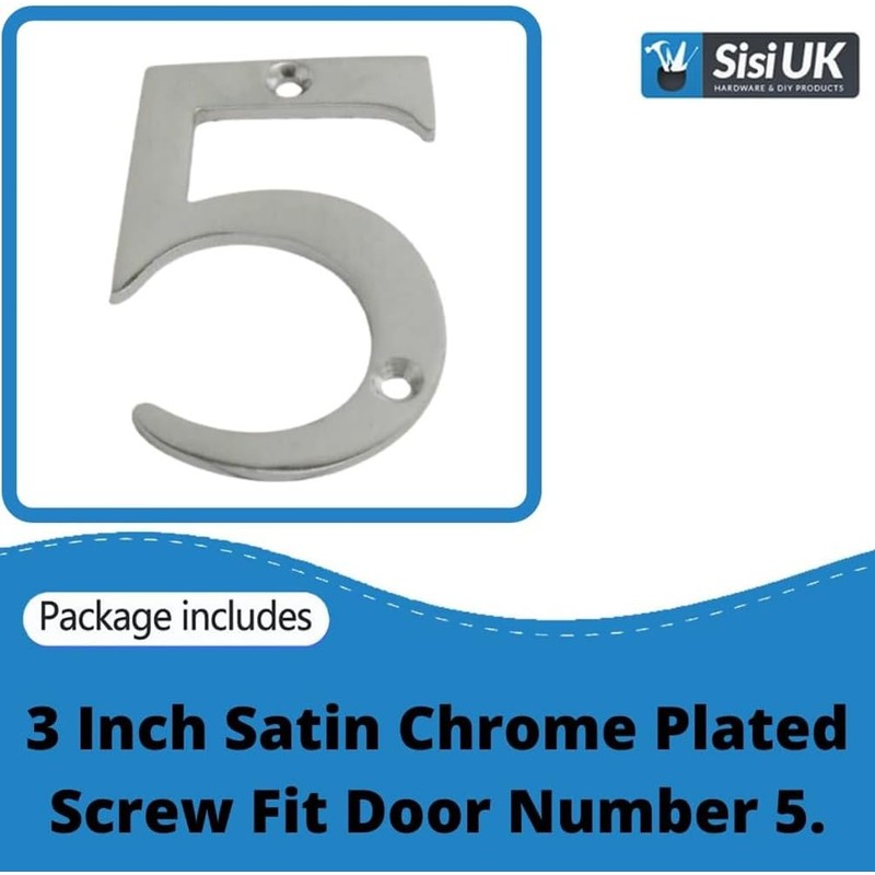 SISI UK® Satin Chrome Front House Door Numbers & Letters