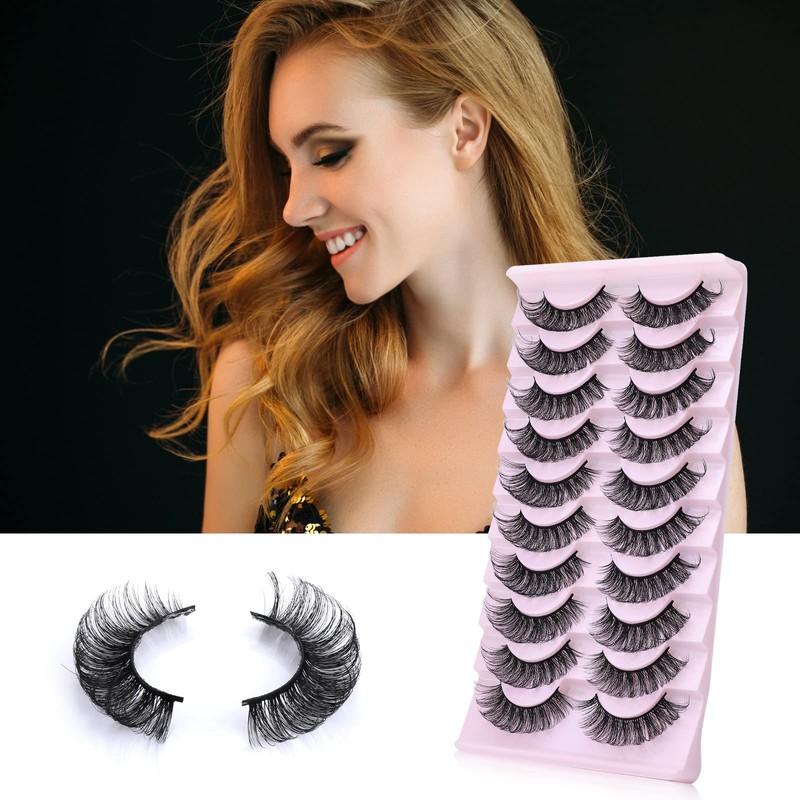 WLLHYF Russian Strip False Lashes Cat Eye Fluffy Wispy Faux