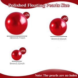 280Pcs Beads Pearls, Red 8/14/18mm No Hole Faux Pearls for Vase Filler for Centerpieces, Beads for Wedding Makeup Party Home Birthday Table Decor