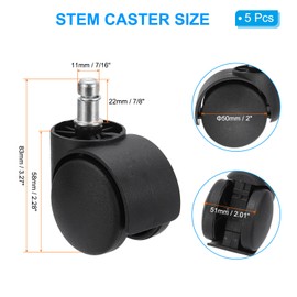 PATIKIL 2 Inch Office Chair Wheel Replacement, 5 Pack Desk Chair Wheels with 7/16" x 7/8" Quite Rolling Caster Wheels 110 Lbs Per Wheel for Wood Floors Carpet, Black