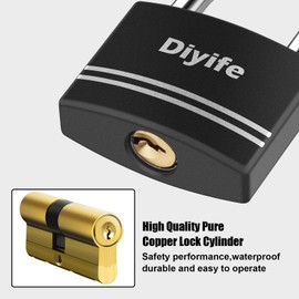 Padlock with Key, [2 Keys] Diyife Aluminum 7mm Long Shackle Padlocks, Anti-Rust Key Padlocks Outdoor Weatherproof Lock, 40mm Locker Padlocks for School, Gym Locker, Fence, Gate, Garage, Shed (Black)