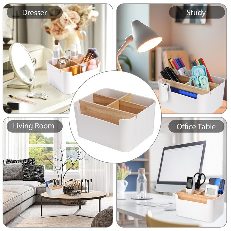 Tunejoy Multifunktionaler Schreibtisch-Organizer, Stiftehalter mit abnehmbaren Fächern, Aufbewahrungsbox aus Holz,